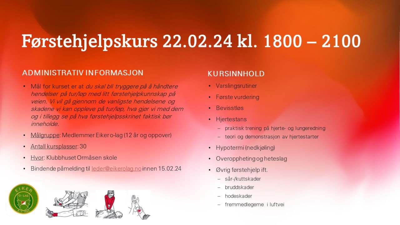 Førstehjelpskurs 22.02.23 på klubbhhuset